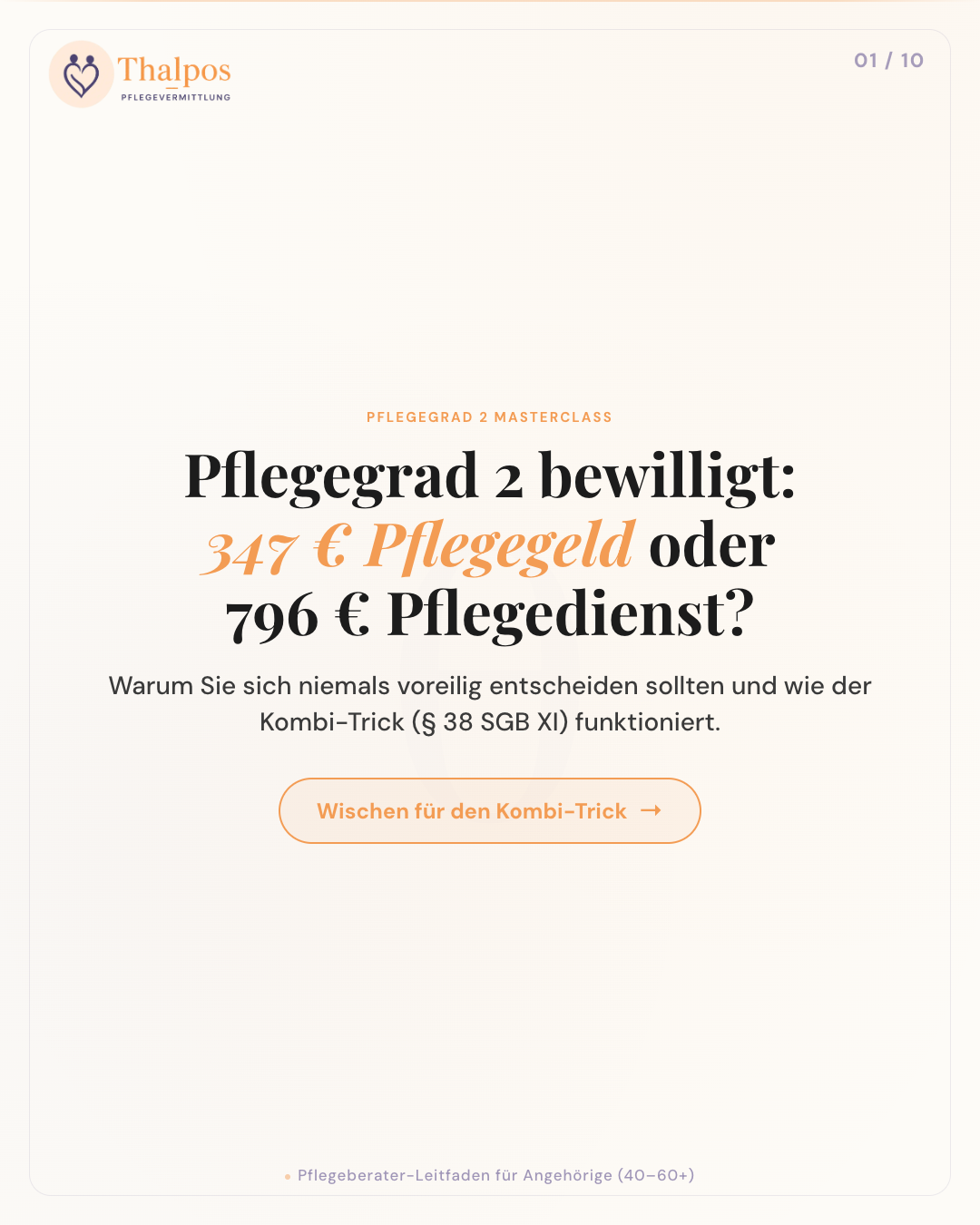 Pflegegrad 2 bewilligt: 347 € Pflegegeld oder 796 € Pflegedienst? Der Kombi-Trick erklärt