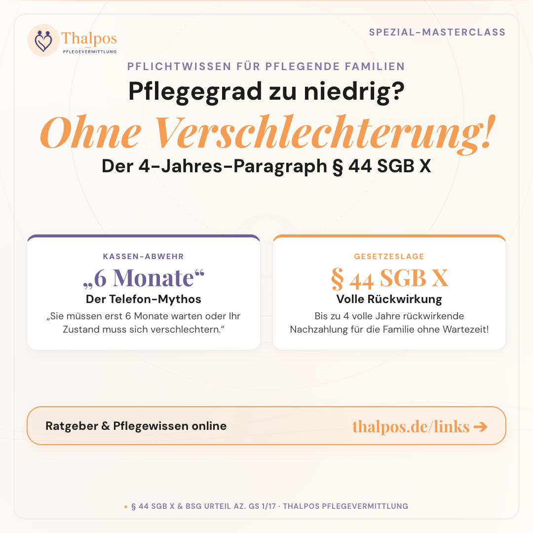 Pflegegrad zu niedrig? Ohne Verschlechterung! Der 4-Jahres-Paragraph § 44 SGB X