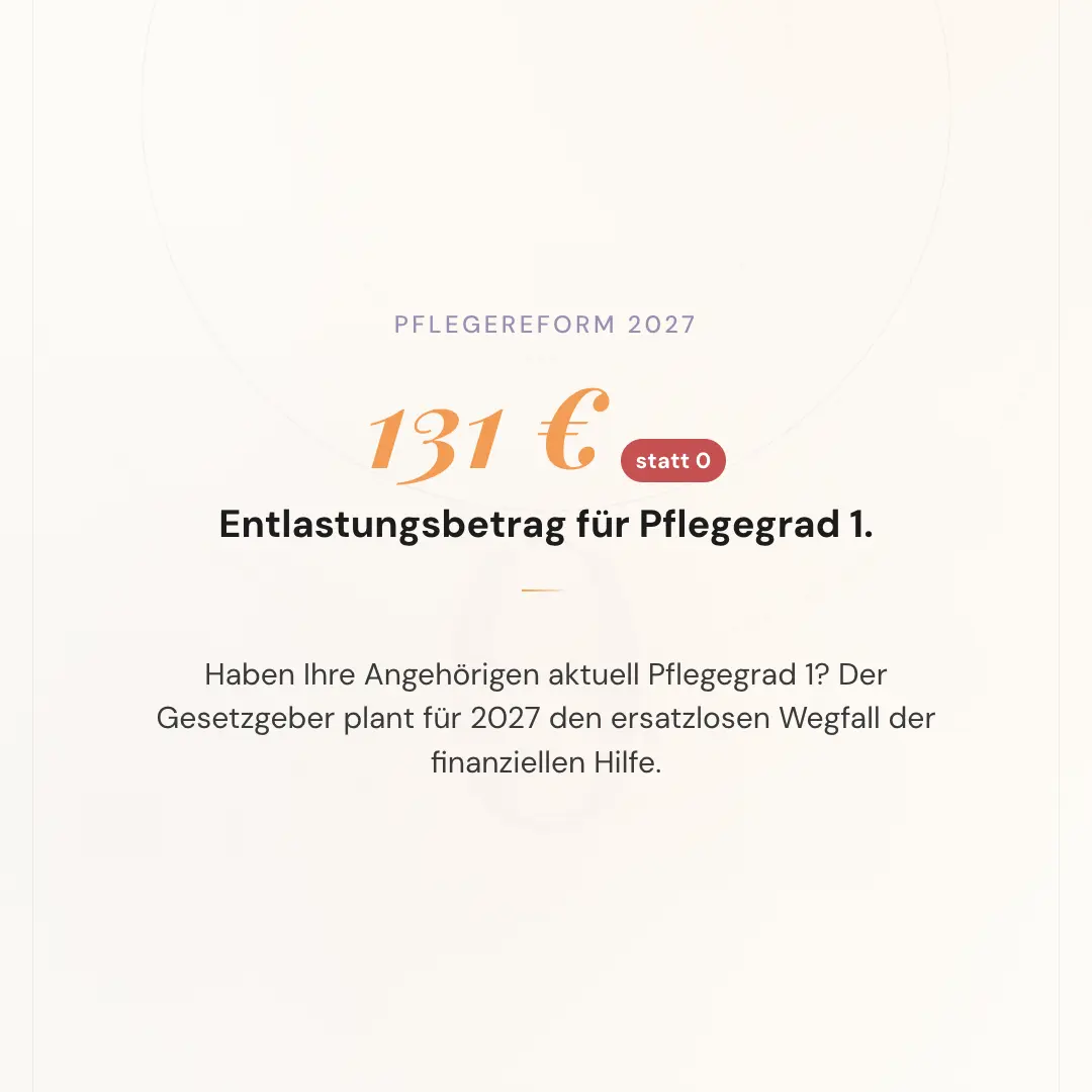 Pflegegrad 1: Geplanter Wegfall der 131 € Finanzhilfe (PNOG 2027)